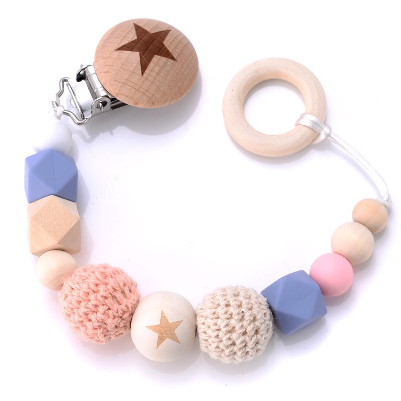 Baby Pacifier Clips Silicone Beads Wooden Crochet Ball Teething Ring Chain Nipple Clamp Dummy Holder Clip Chew Accessories