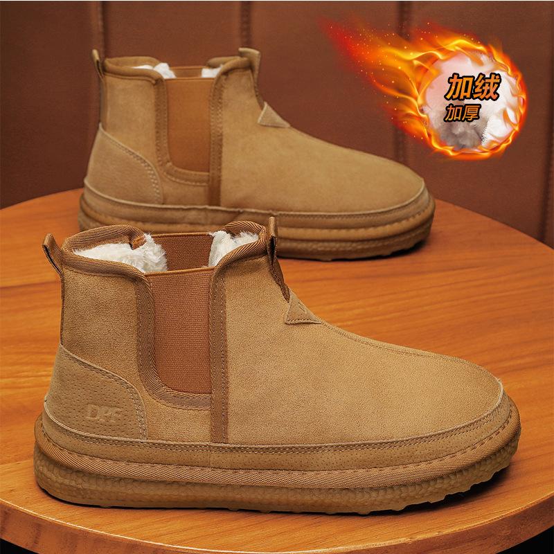 Men's Fleece Lined Snow Boots Outdoor Winter Casual Boot Trendy New Model Comfortable Warm Mid-Calf Cotton Shoes for Snow Sports