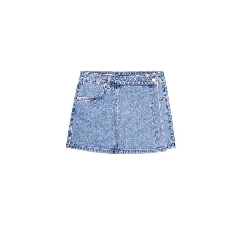 Short Summer Lapel Denim Shirt 1416024 Denim Double Breasted High Waist Casual Culottes 7484062