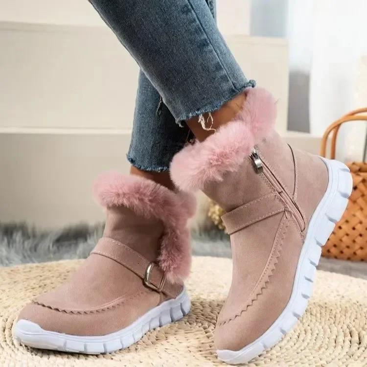 Fashion Women Platform Shoes Faux Suede Zip Shoes  Women Snow Boots Warm Fur Plush Winter Platform Ankle Boot Female Botas De Mujer