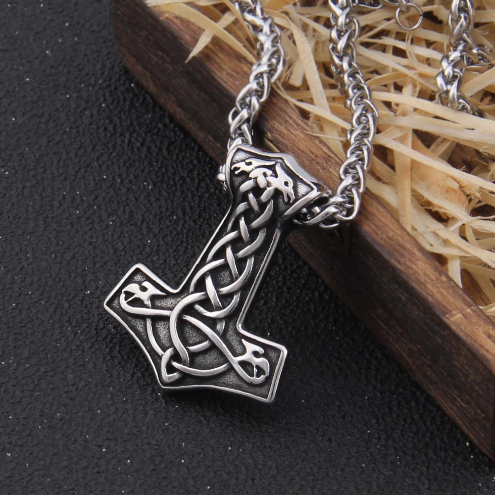 Never Fade Mix Gold Color Thor's Hammer Necklace Viking Scandinavian Wolf Viking Necklace Men Stainless Steel Gift