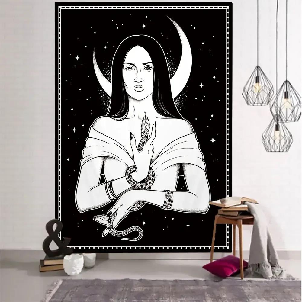 Goddess Hecate Tarot Divination Home Decor Witchcraft Tapestry Mandala Wall Decor Hippie Boho Moon Phase Tapestry Sofa Blanket