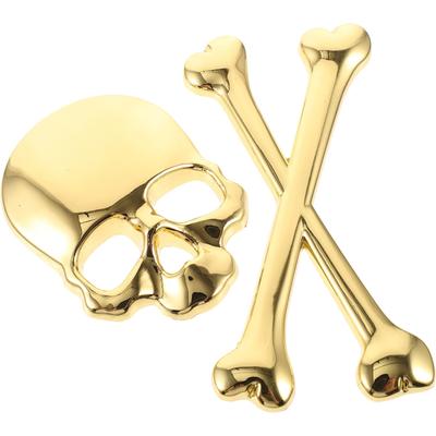 GLEAVI 3D Skull Car Sticker Metal Crossbone Bike Sticker High Tech Skeleton Crossbone Skull Sticker Pirate Logo Badge Decal Golden