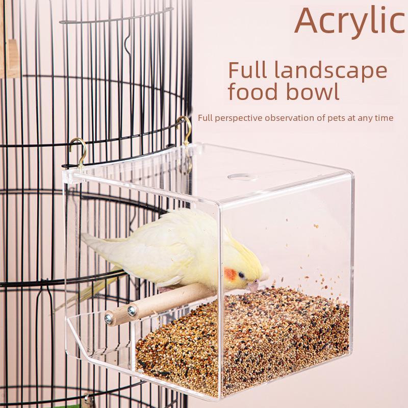 Parrot Acrylic No-Spill Auto Feeder & Splash-Proof Bird Food Bowl
