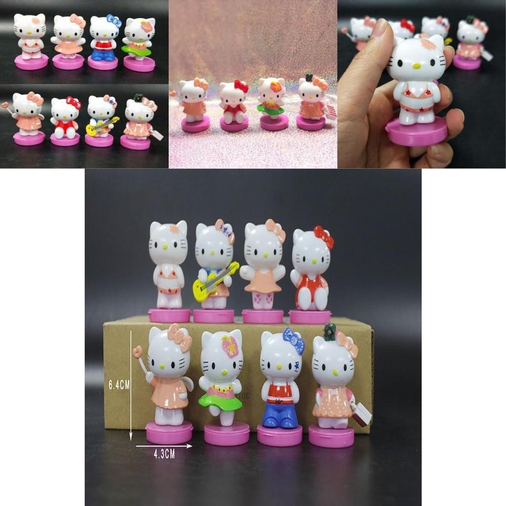 Set di Mini Figure Hello Kitty Otto Pezzi Carine Cartoni Animati Miniature Kt Decorazioni per Torta Regalo