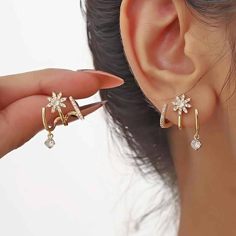 CZ Geometric Octagonal Star Earrings, Sparkling for Everyday Wear & Special Occasions (Birthday/Valentine/Anniversary)