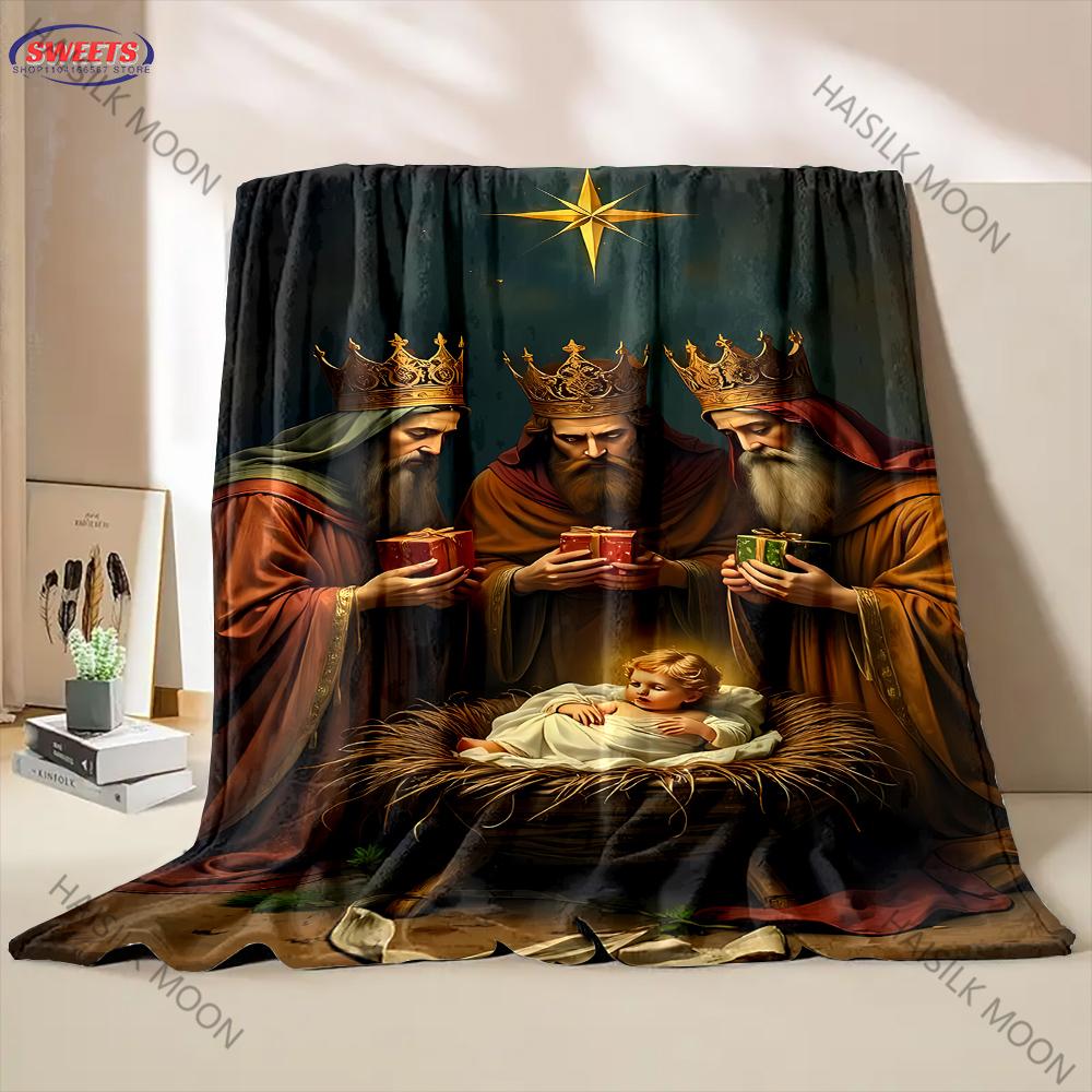 Christmas Manger Nativity Theme Blanket, Religious Gifts for Women/Men, Spiritual Gifts for Women, Christmas Blankets for Adults