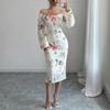 Sexy Temperament Flower Dress 2025 Autumn New Model Socialite Mesh Square Neck Pleated Women's Waist Pencil Skirt