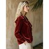 Blouses & Shirts - Fall Women's Velvet V-Neck Ruffle Elegant Blouse, Casual Fashion Top Women