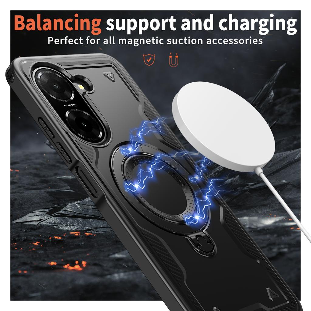 For Xiaomi Poco C71 Redmi A5 4G 6.88 Inches Case Armor Shockproof 360° Rotating Magnetic Holder TPU Frame Plastic Phone Cover