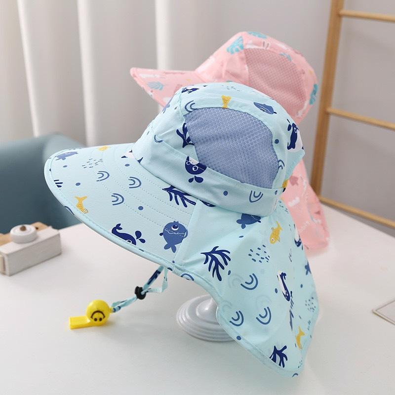 Summer Kids Anti-UV Fisherman Caps Large-Brim Cartoon Animal Print Girls Sun Visor Cap Outdoor UV Protection Children Mesh Beach Caps
