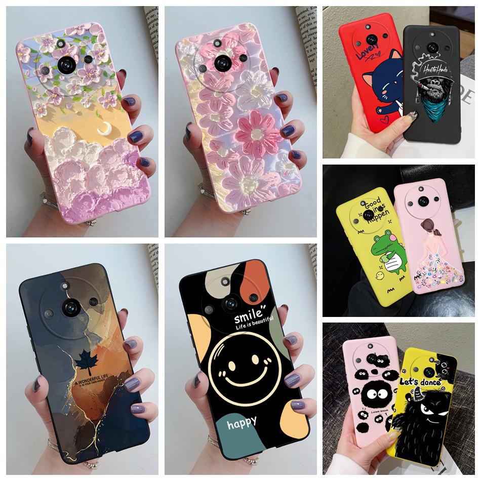 Für Cover Realme 11 Pro Plus Hülle RMX3740 Niedliche Cartoon Katze Blume Weiches Silikon Handyhüllen Für Realme11 11Pro+ 5G 2023 Bumper