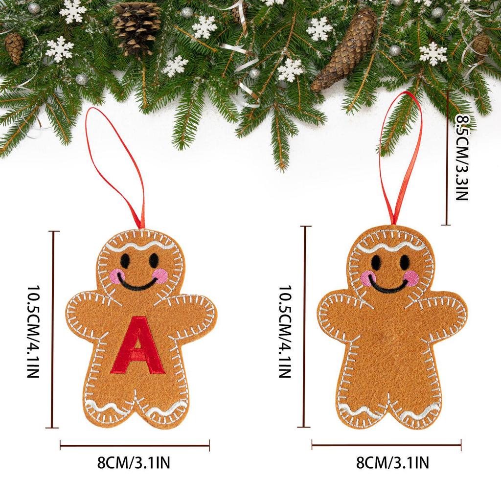 Blush Gingerbread Man Christmas Tree Ornaments - Hanging Party Scene Decorations with Holiday Letter Pendant