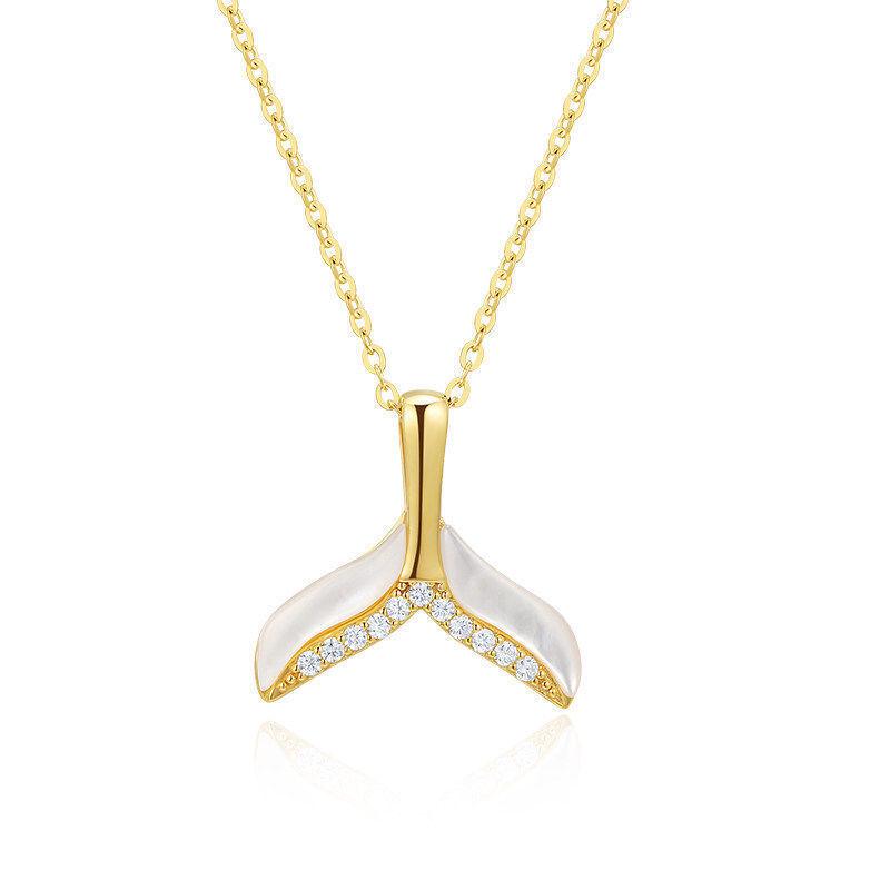 Korean Mother-of-Pearl Fishtail Necklace for Women, High-End Clavicle Chain, Titanium Steel, Colorfast, Perfect Gift.