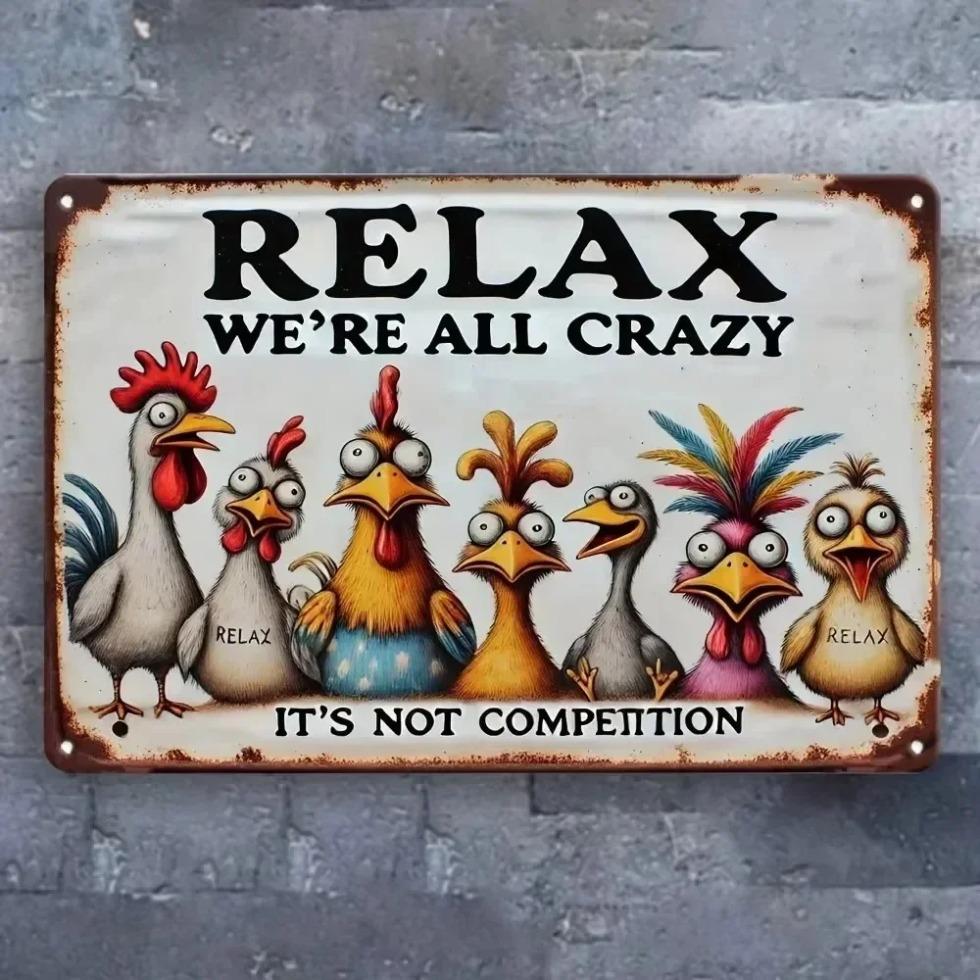 Unrivaled "Relax & Enjoy Life" Sign | Colorful Chicken Wall Decor, Weatherproof Iron, All Places Suitable
