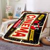 Retro Cinema Poster Design With Popcorn And Ticket Throw Customizable Blanket Personalized Name Soft Cozy Suitable For Sofa Couch Office Bed Picnics
