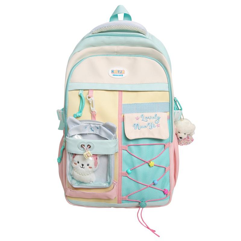 Japanese ins new high-value fresh and sweet contrast patchwork backpack junior high and high school students light travel backpack