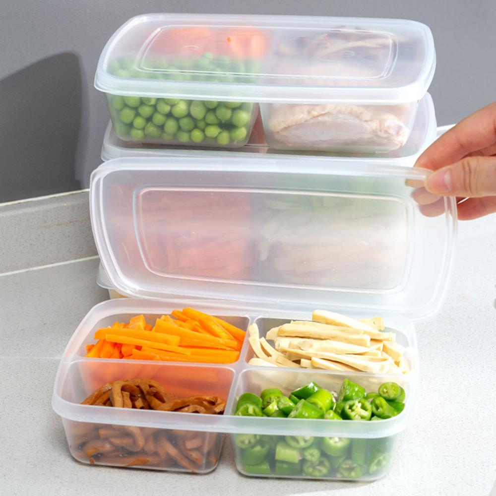 1PC Refrigerator Cooked Food Storage Box Marinated Flavor Four Quarters Crisper Box Meat Pieces Divided Vegetables Storage