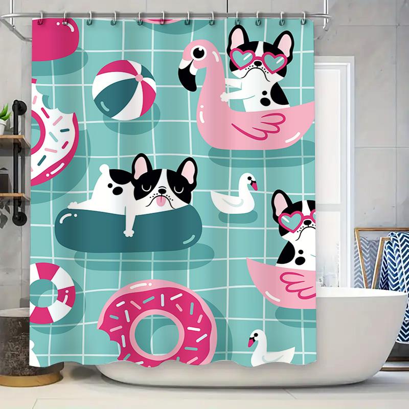 

Modern Cartoon Dog Swim Shower Curtain Waterproof Decoration For Bathroom Pink/Blue/Purple Colorful Watermelon Doughnut Pool Flo 90x180cm