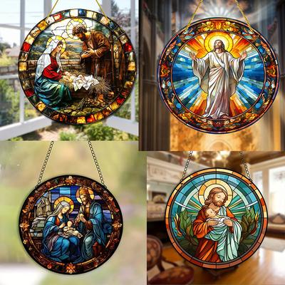 Jesus Comes Suncatcher Nativity Scene Acrylic Sun Catcher Wall Hanging Christmas Decorative Sign & Plaque Gift for Family Friend
