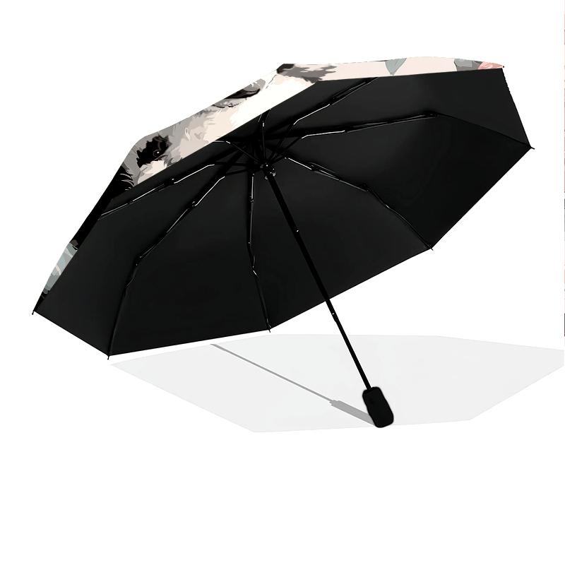 Panda and Rose Pattern, Automatic Folding Umbrella, Portable and Foldable Design, 8 Ribs, a Christmas or Birthday Gift.