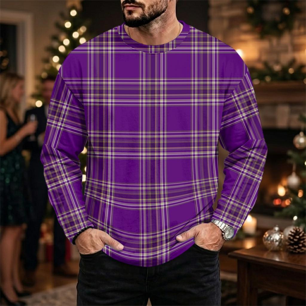 Men's Casual Loose Fit Neck Long Sleeve Top with Christmas Print, Winter Base Layer