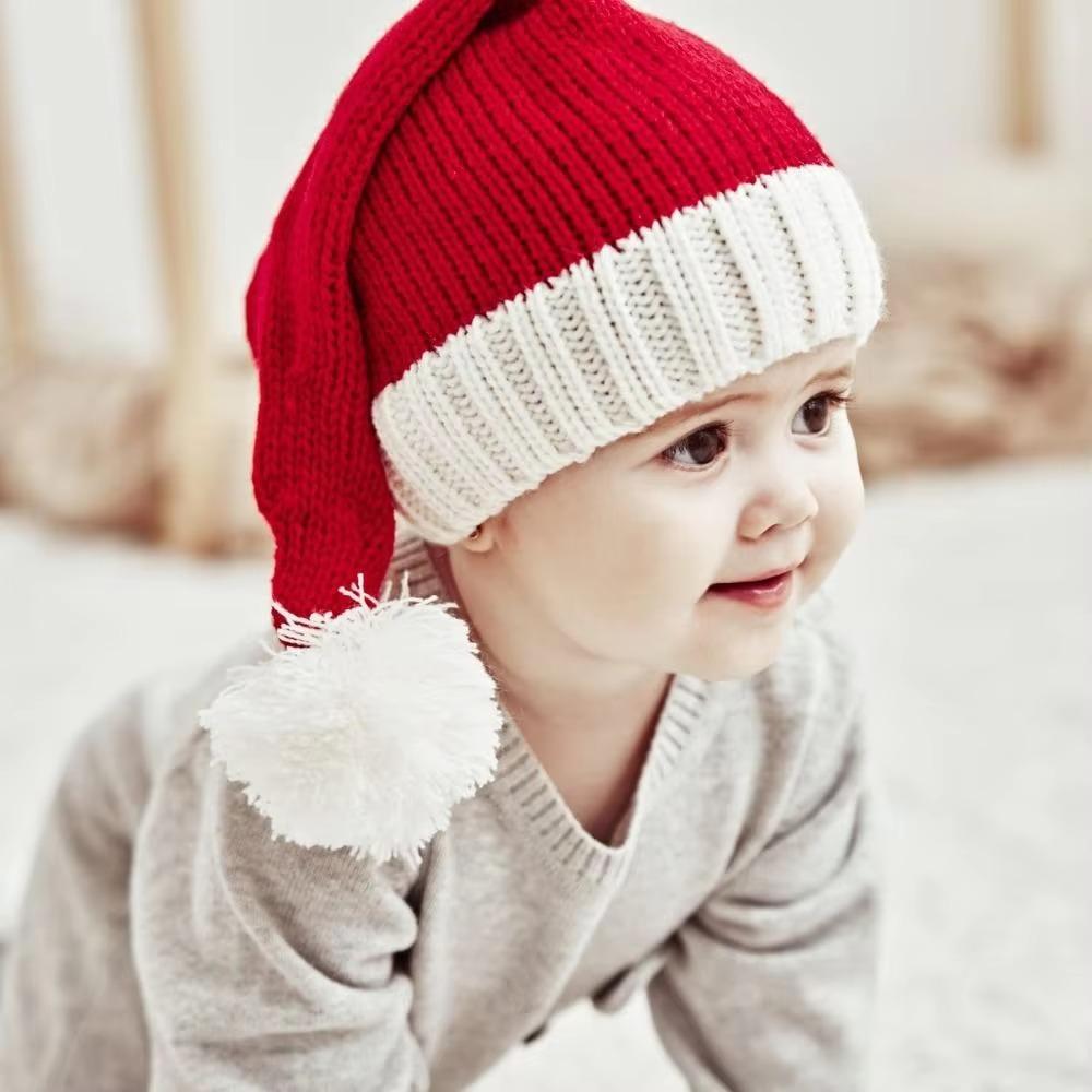 Red Santa Claus Hat Windproof Warm Woven Knit Hat Festive Parent Child Hat Christmas Party