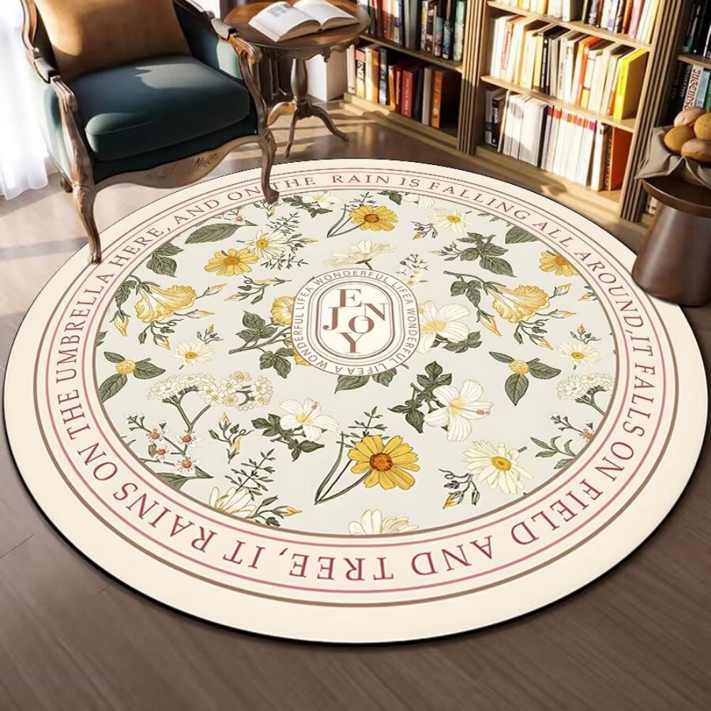 Elegantní kulatý koberec s květinovým vzorem ve francouzském stylu Koberec pod pohovku do obývacího pokoje Domácí dekorace Ložnice Noční měkký koberec Pletený koberec Koberec na čtení Podložka na jógu