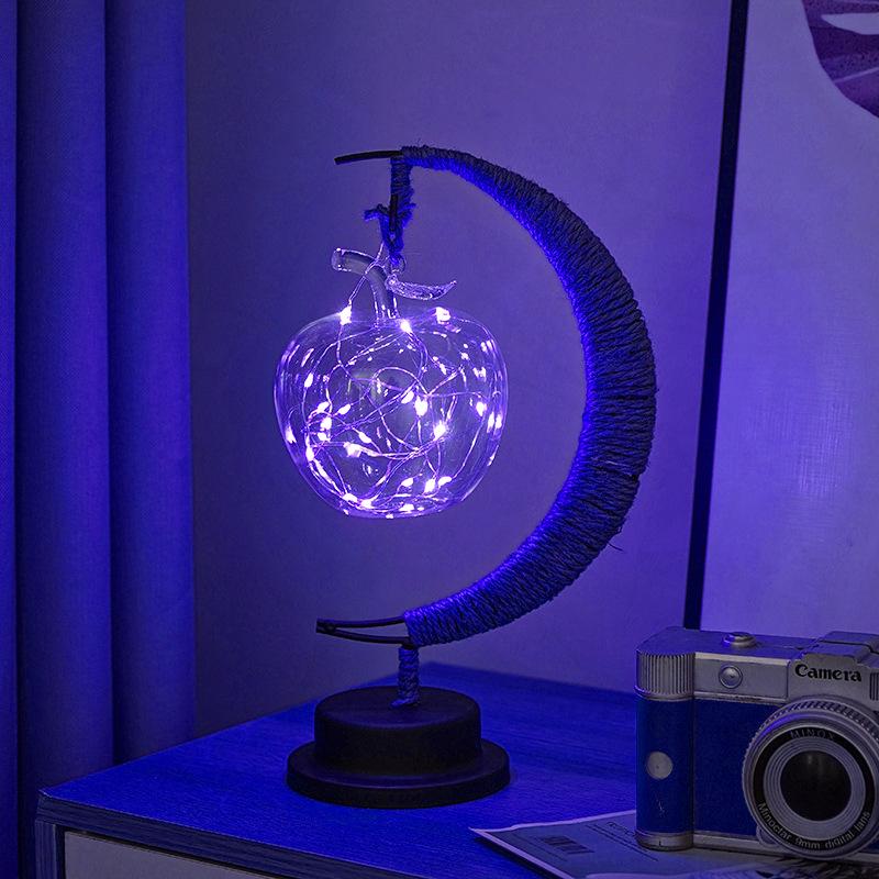 LED Star and Moon Vine Ball Desk Lamp with Hemp Rope and Iron Art - USB Decorative Night Light