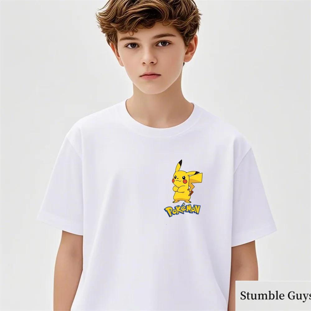 

2025 MINISO аніме покемон футболка дитячий мультфільм Пікачу Gengar друкована футболка повсякденний одяг для хлопчиків дівчаток подарунки на день народження модні підліткові топи 100