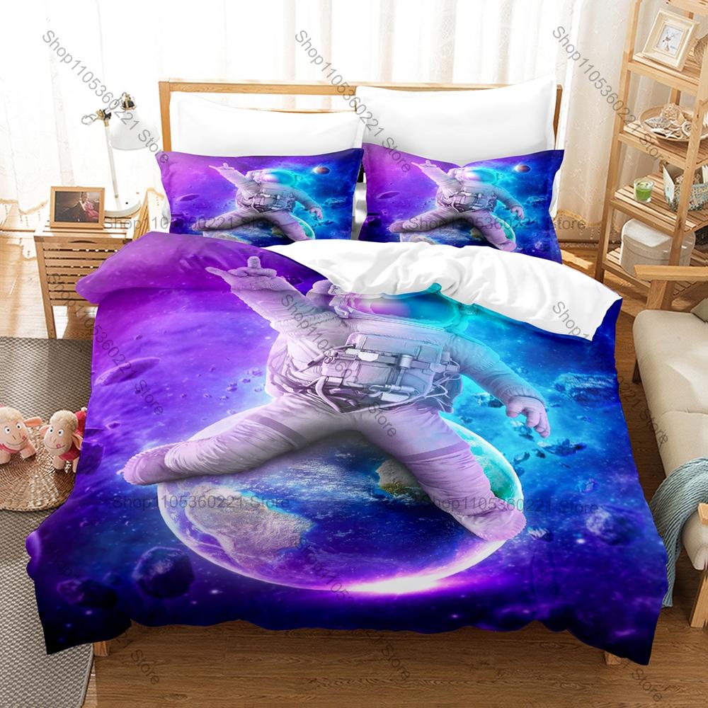 Cool Dreamy Fantasy Space Astronaut Nebula Planet Galaxy HD Print Bedding Set Duvet Cover + 2 Pillowcases Polyester Teen Room De