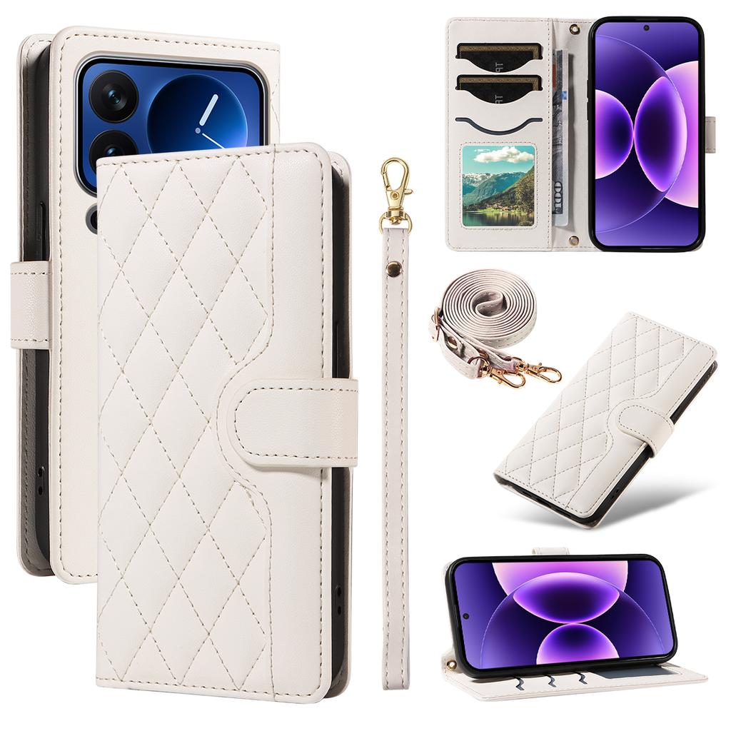 For Xiaomi 17 Pro Wallet Case Rhombus Leather Phone Cover with Strap