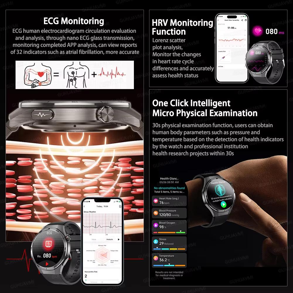 2025 Nové Zdraví Neinvazivní AI Diagnostické Chytré Hodinky EKG TK Pánské Tři Vysoké Kyselina Močová Krevní Tuk Bluetooth Hovor Chytré Hodinky