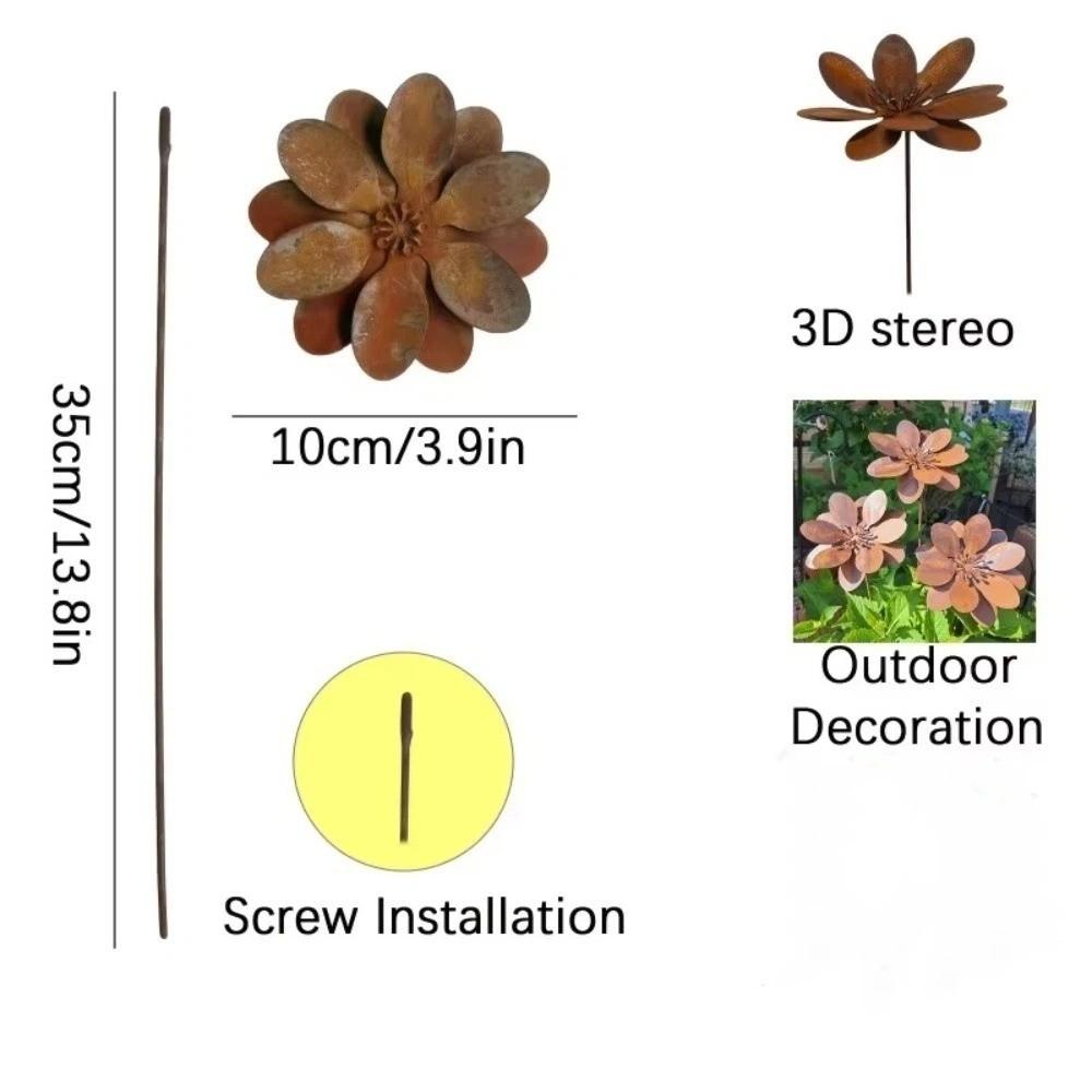 1/3 PCS Weather Resistant Floral Stake Metal Three-Dimensional Flower Ornament Garden Decoration