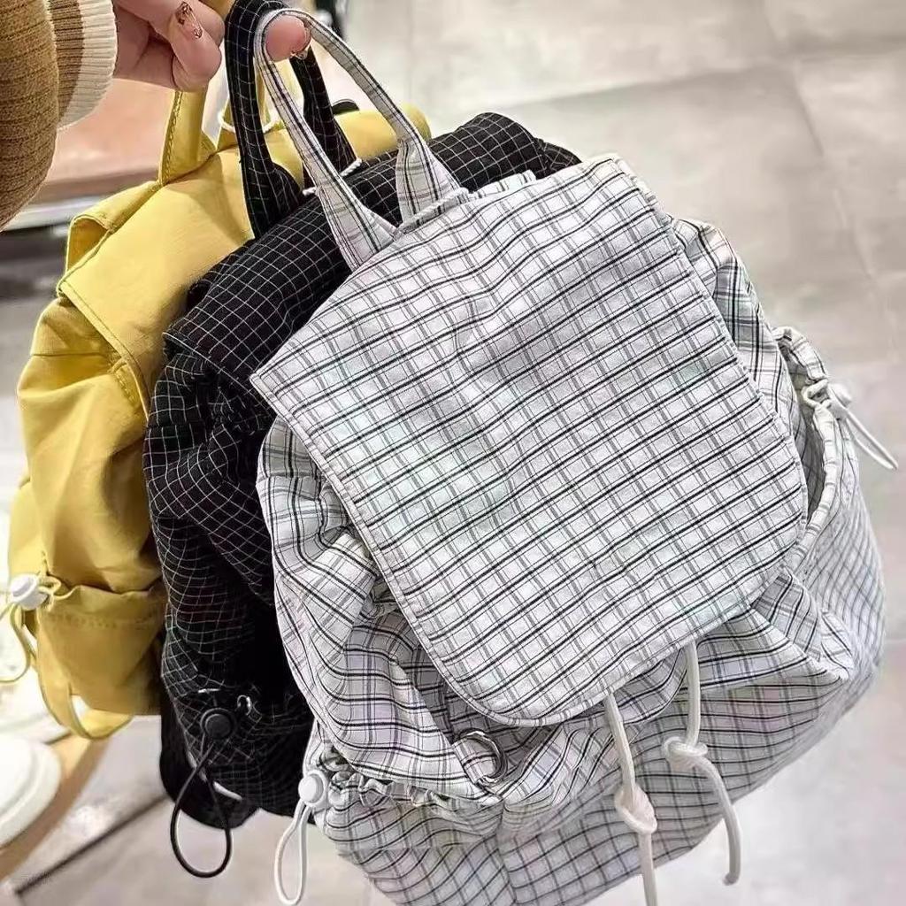 Japanese Casual Art Canvas Backpack Ins Fashion Drawstring Pleated Schoolbag Internet Celebrity Nylon Large Capacity Backpack