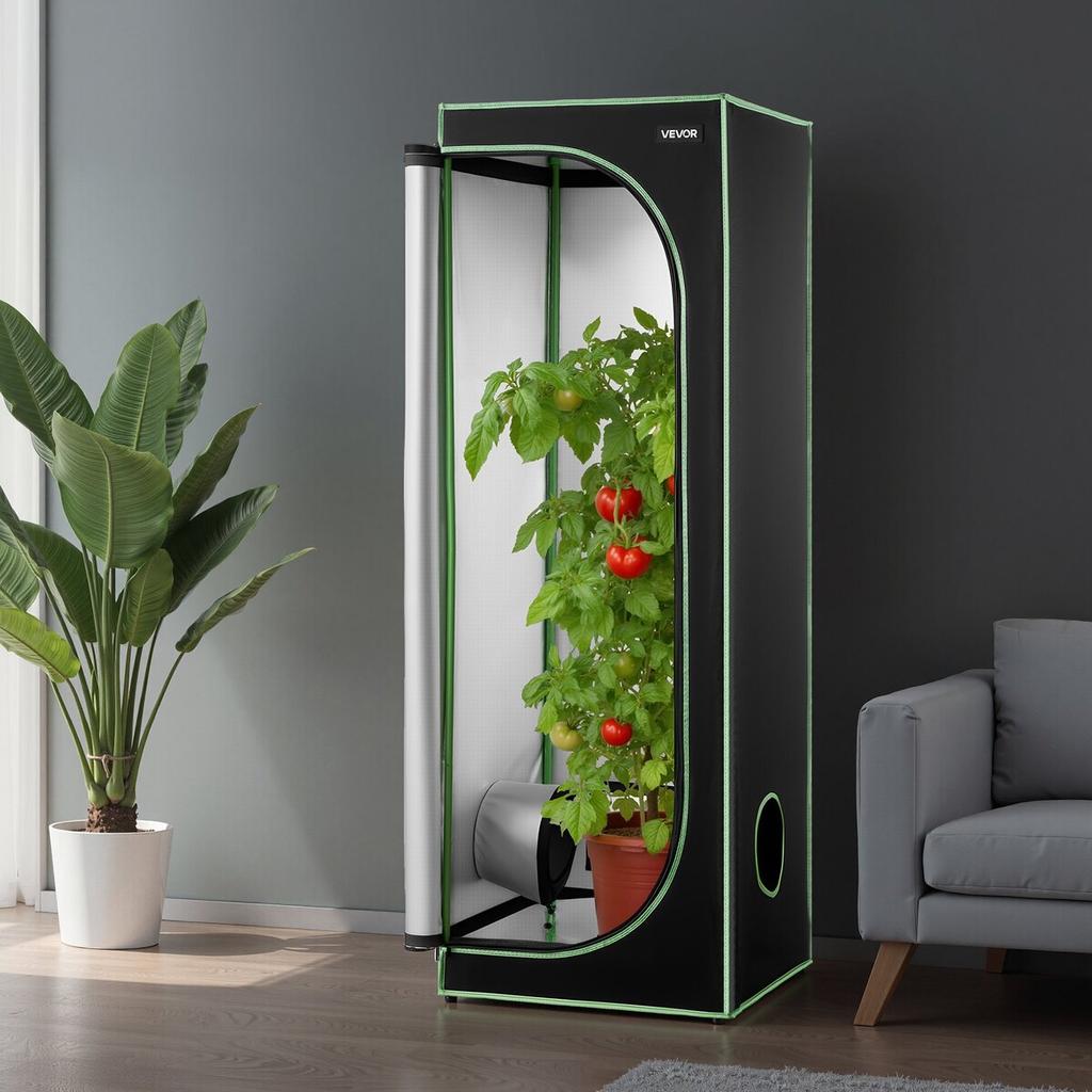 Indoor Grow Zelt, 60 x 60 x 180 cm, 600D Hochreflektierendes Mylar, Indoor Pflanzenzelt mit Beobachtungsfenster, Bodenschale & Reißverschluss, Robuste Zucht