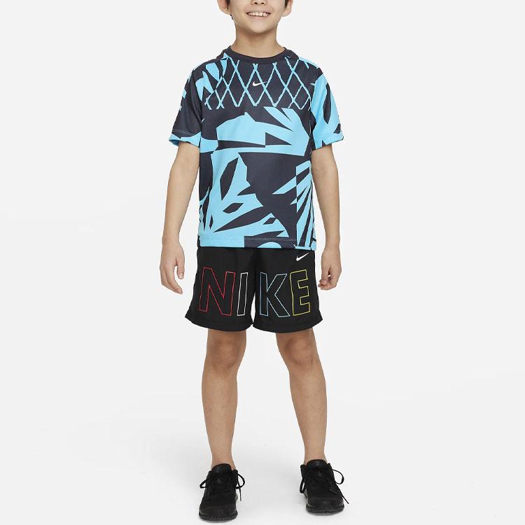 Nike Dri-FIT Multi-Logo Print Crew Neck Short Sleeve T-Shirt Kids Tops Blue FB1287-468