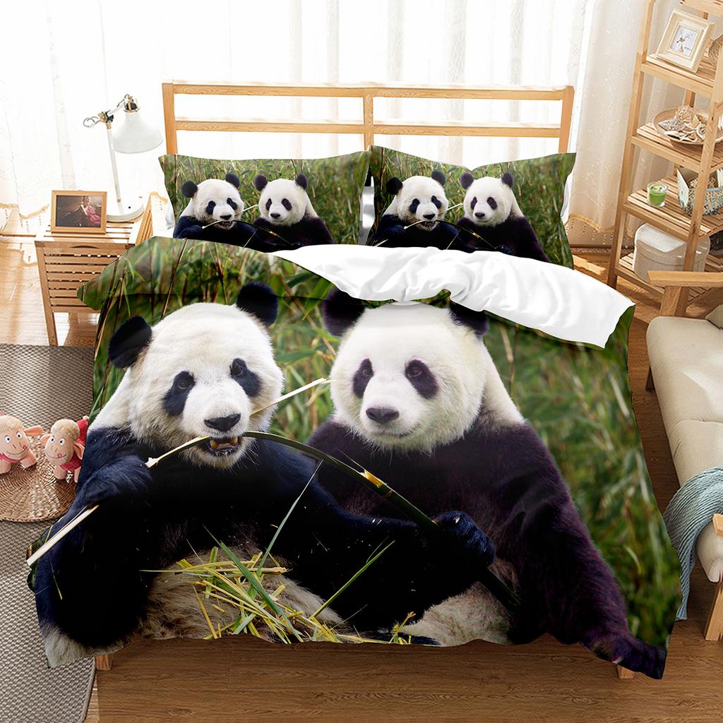 Zestaw Poszwy na Kołdrę Panda Urocze Dzikie Zwierzęta Poliestrowa Poszwa na Kołdrę Rozmiar King Queen dla Dzieci Chłopca Dziewczynki Zestaw Pościeli z Poszewką na Poduszkę
