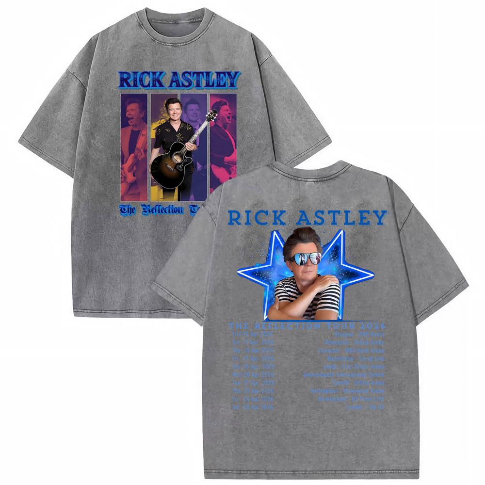 Rick Astley Reflection Tour Print T Shirts Mens Clothing Washed Oversized Tshirts Vintage Short Sleeve T Shirt Streetwear