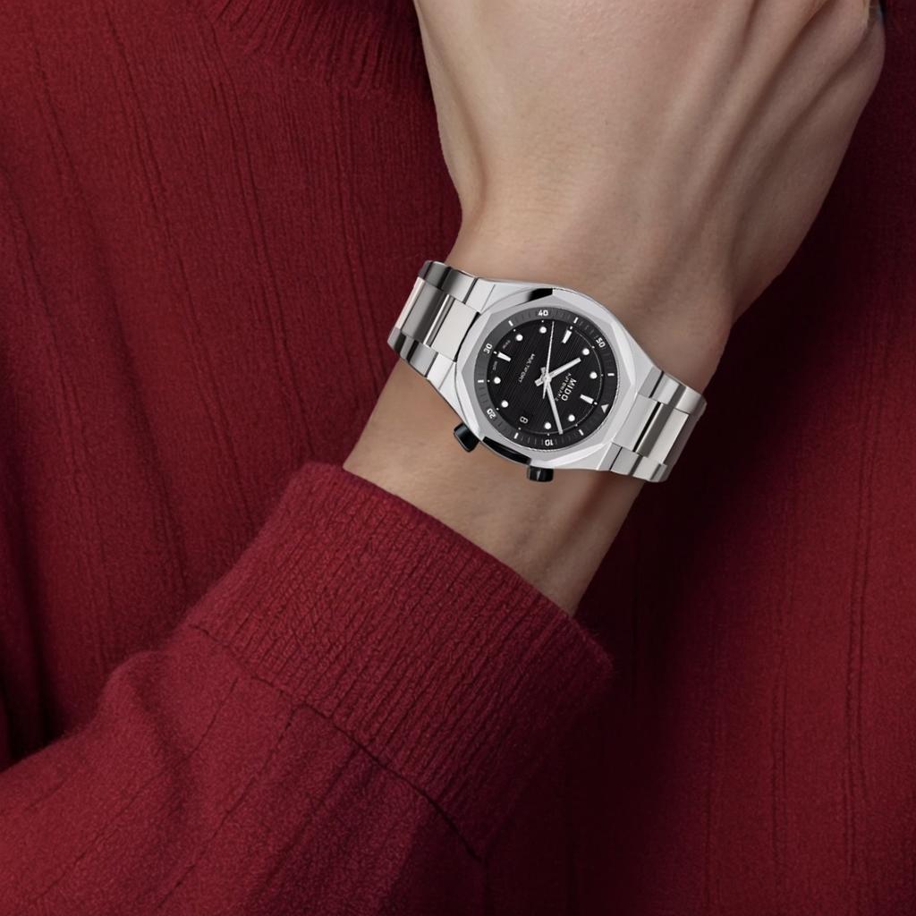 MIDO Helmsman automatic mechanical movement 100 meters waterproof men's watch Swiss watch 40mm black dial stainless steel strap M047.507.11.051.00