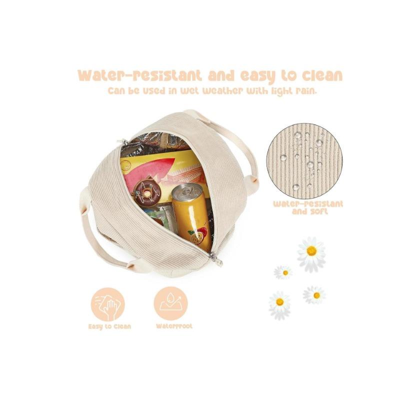 Strawberry Corduroy Large Capacity Insulated Lunch Bag for Travel & Picnic