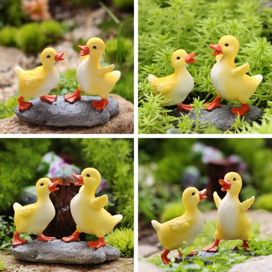 2 Pcs Little Yellow Duck Resin Cartoon Duck Figurine Realistic Small Garden Statue for Outdoor Patio