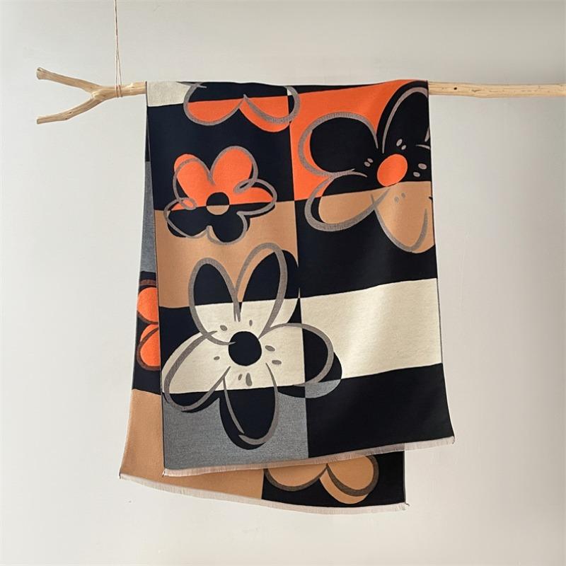 Winter wind imitation cashmere shawl thickened warm fringed scarf with winter coat femininity high sense