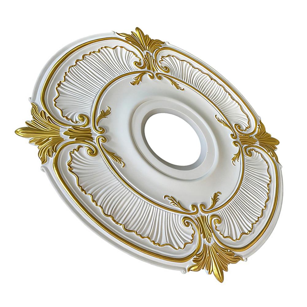 1pc PU Ceiling Medallion Decorative Ceiling Chandelier Medallion 33.5/45.5cm With Gold Accent Round Home Lighting Base