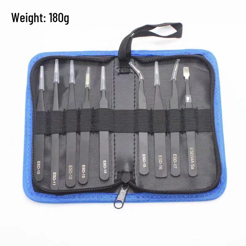 Anti-static Black Stainless Steel Tweezers Set: Pointed & Bent Tips for Eyelash Extension & Machine Disassembly