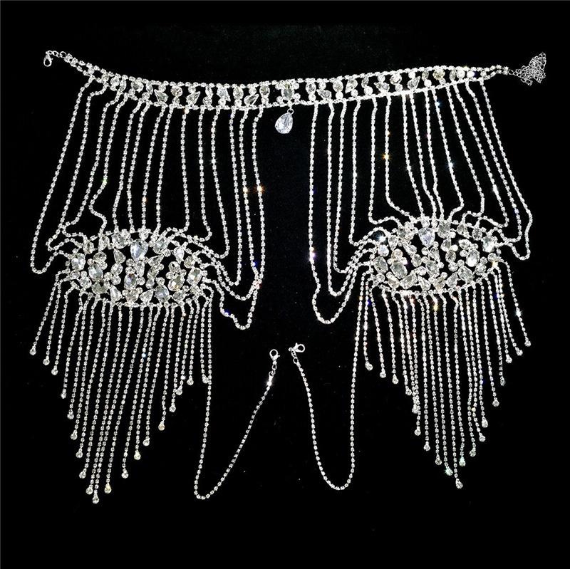 Fashionable Luxury Wedding Zircon Rhinestone Wavy Diamond-encrusted Shoulder Chain Wedding Dress Long Shoulder Strap Body Chain