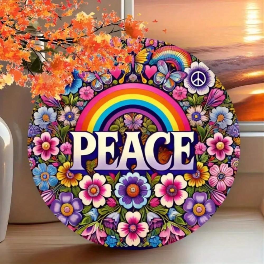 Colorful Floral Rainbow Peace Sign Premium Metal Wall Art for Home Decor Gift
