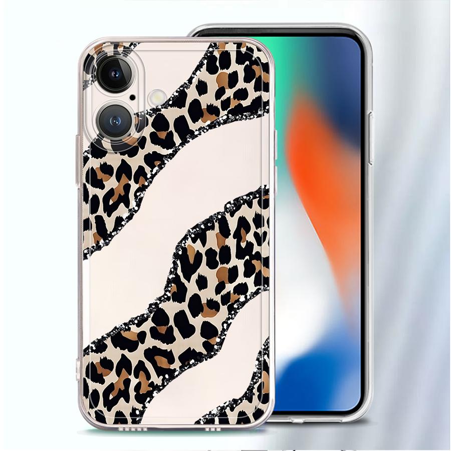 Soft Phone Cover Case for iPhone 17 Pro Max 14 Plus 7 8 XR 11 12 Mini 16 XS Max Air 13 Pro 15 Minimalist Leopard Print