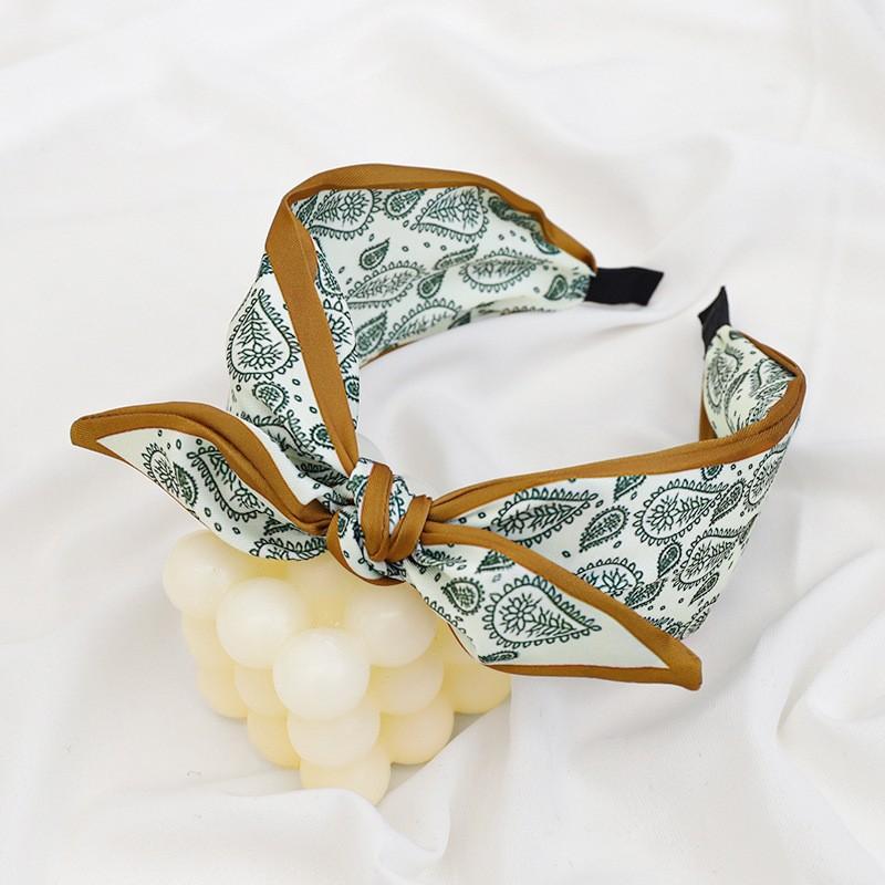 New Paisley Headband for Women Wide-Brimmed Floral Print Hairband with Bow Tie and Rabbit EarsTurban Headwrap Girls Accessories