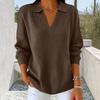 Women's Casual Knit Sweater with Lapel Collar Long Sleeve Color